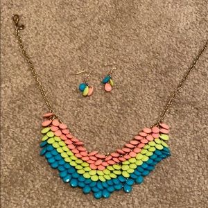 Pink, Blue & Green Necklace w/ Earrings